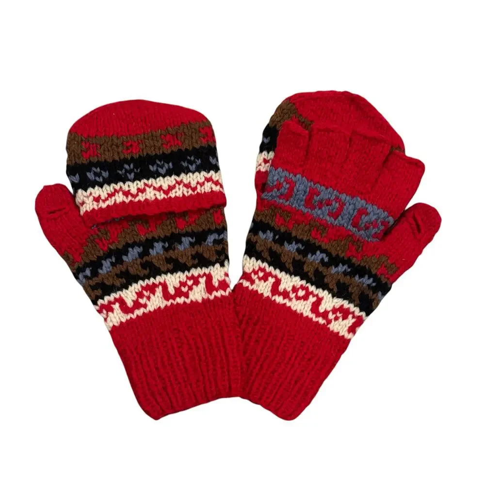 Vintage Women's Snowcap Hooded Mitten Glove Red/White One Size NWT